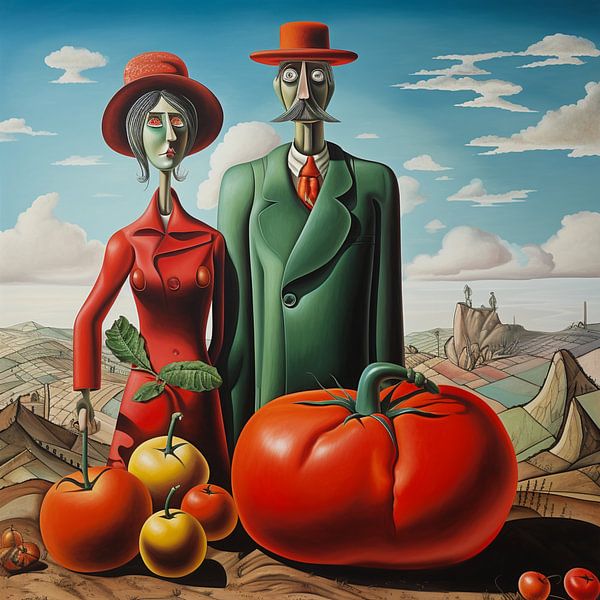 Tomato farmer couple caricature landscape portrait by gm_designs