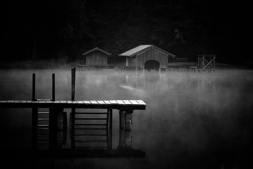 Schwarz Weiss - Footbridge and hut on Lake Griessee by Holger Debek