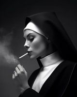 Porträt einer sündigen Nonne mit einer Zigarette