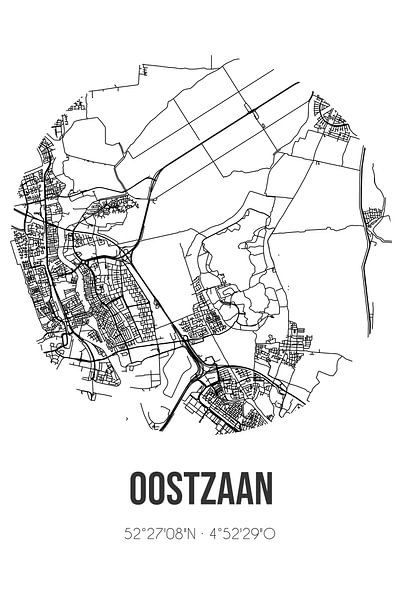 Oostzaan (Noord-Holland) | Map | Black and White by Prints of Place