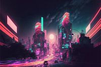 Timelapse in a night city, vaporwave, retro-futurism