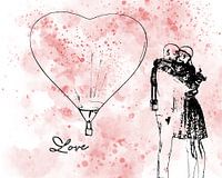 Liebespaar Zeichnung Skizze mit Farbklecks