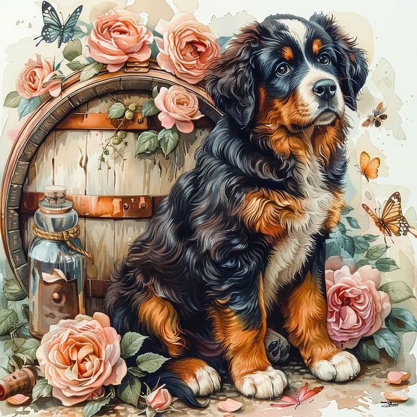 hunde-katzen-vögel-weinfass-schmetterlinge-blumen von Gelissen Artworks