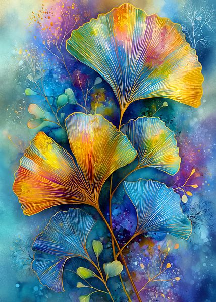 Malerische Blumen Immergrün Ginkgo Biloba 6 von JBJart Justyna Jaszke