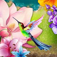 Bunter Kolibri im Blumenparadies