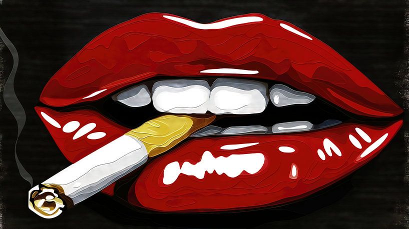 Rote Lippen mit Zigarette von Frank Heinz