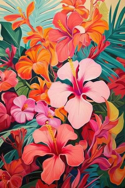 Tropical flowers background by Art Bizarre