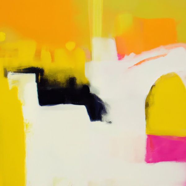 Abstrakte Malerei in Gelb, Orange und Rosa von Studio Allee