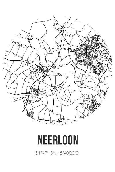 Neerloon (Noord-Brabant) | Carte | Noir et blanc par Affiches de lieux