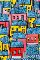 Houses with blue roofs