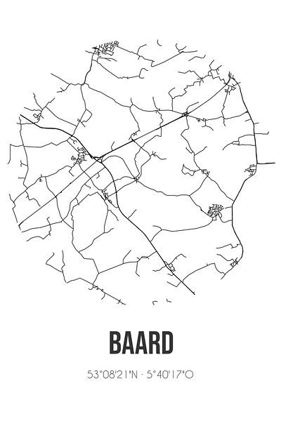 Baard (Fryslan) | Karte | Schwarz und weiß von Ortsdrucke
