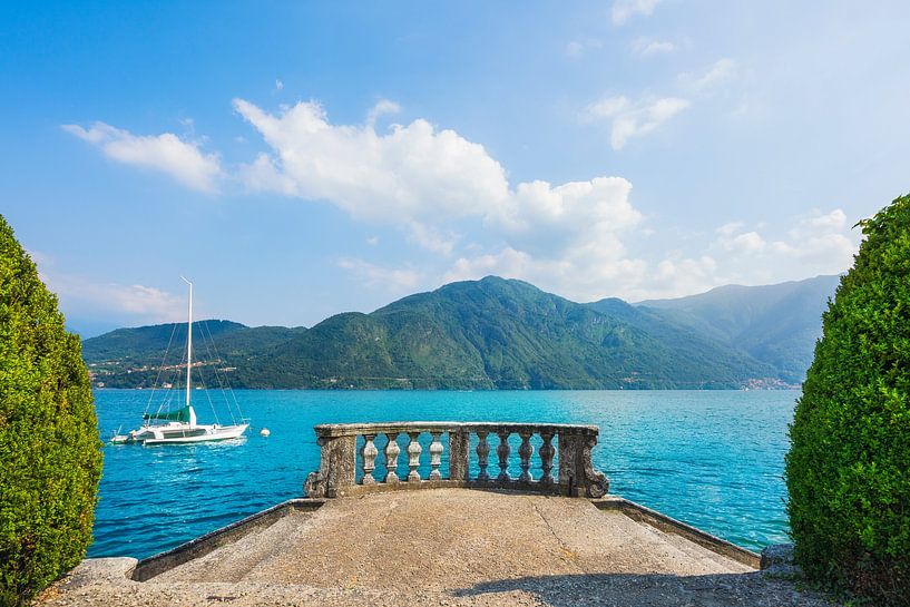 Terrace on Lake Como and a boat, Tremezzo by Stefano Orazzini