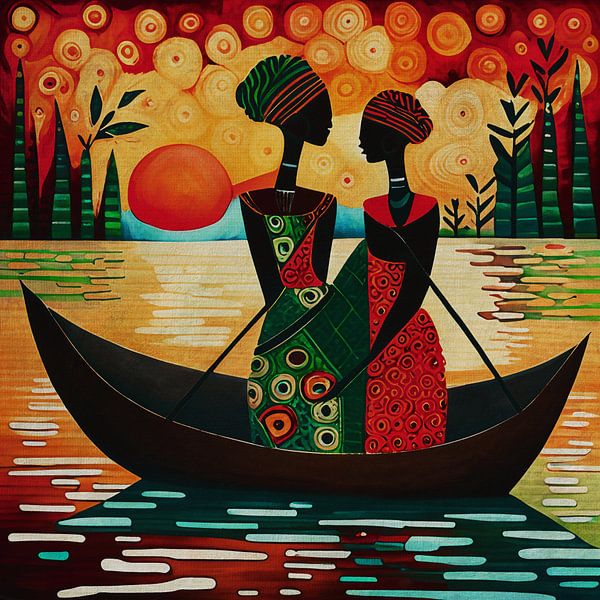 African women sailing in a small boat by Jan Keteleer