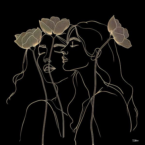 line drawing of a woman with a flower by Gelissen Artworks