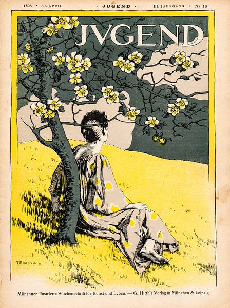 Jugendstil, Couverture de magazine vintage Jugend 30 avril 1898 par Martin Stevens