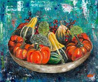 Citrouilles en automne, peinture acrylique