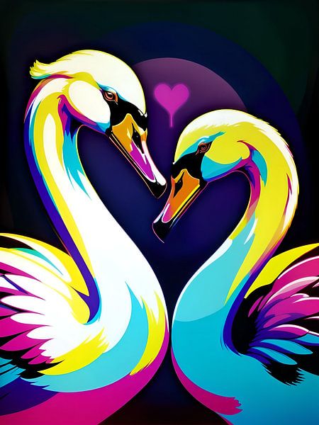 Verliebtes Schwanenpärchen, Liebesherz von Makar Mokrynskyi