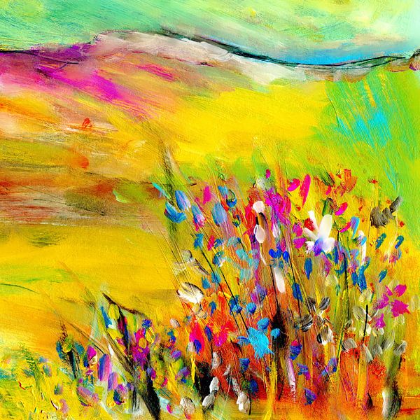 Art Pastell 1 - Landschaft mit Blumenwiese von Claudia Gründler