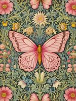 Papillon rose Style William Morris