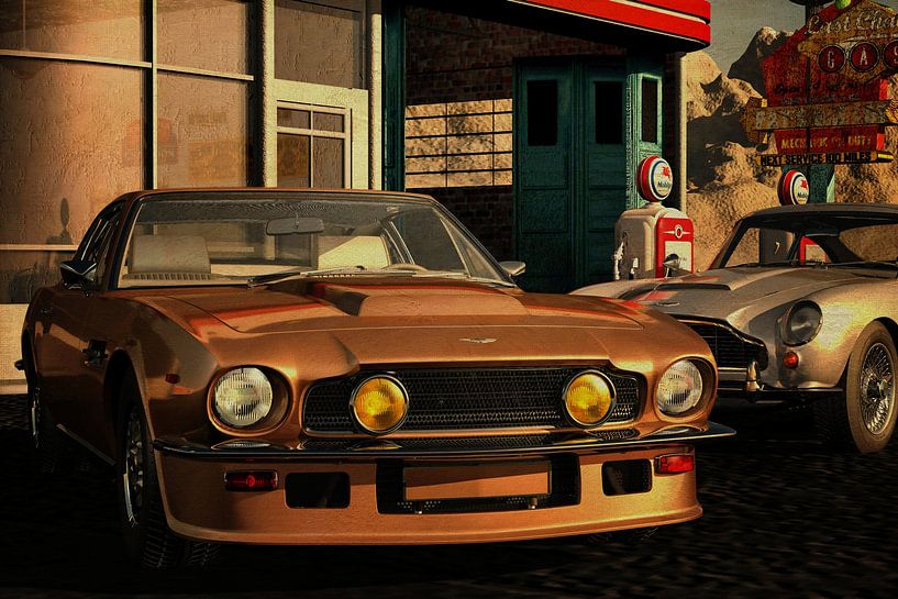 Aston Martin Vantage V8 op een route 66 station van Jan Keteleer