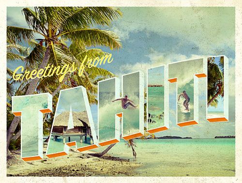 Grüße von Tahiti Vintage Strand Karte von iPics Photography