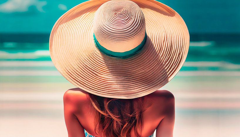 La mer et une femme avec un chapeau par Mustafa Kurnaz