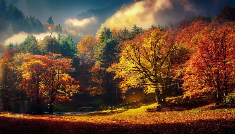 Herfstbos met kleuren en bladeren van Mustafa Kurnaz