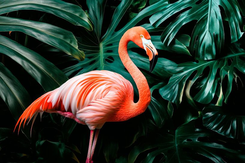 Flamant rose dans le vert par Poster Art Shop