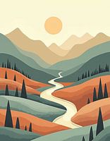 Kronkelend riviertje door sereen bergdallandschap