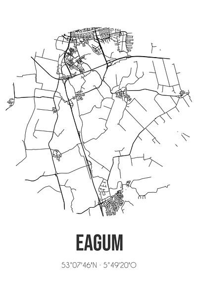 Eagum (Fryslan) | Karte | Schwarz und weiß von Ortsdrucke