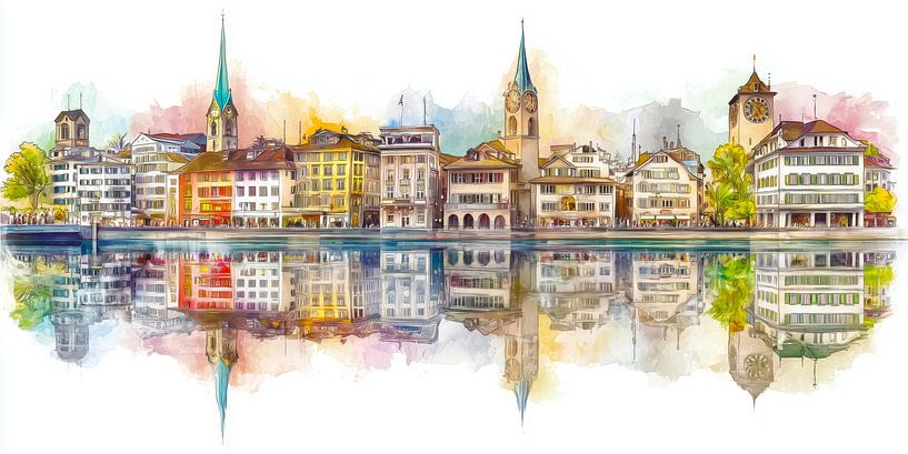 Historisches Zürich mit perfekter Wasserspiegelung von MArt