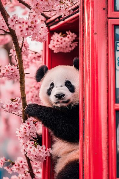 Panda in Telefonzelle mit Kirschblüten von Poster Art Shop