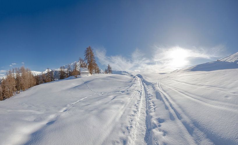 Snowy landscape near Piz Val Müra, Zuoz, Oberengadin, Switzerland by Rene van der Meer