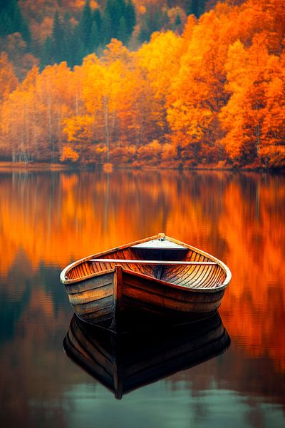Bateau calme dans l'eau d'automne par Poster Art Shop
