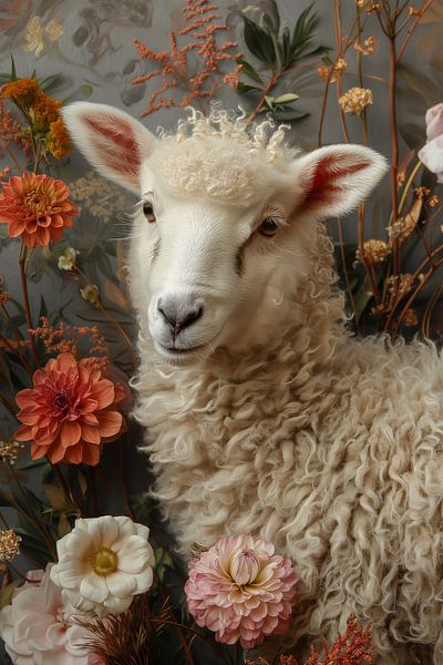 Weich und blühend - Lamm in Floral Oasis von Eva Lee