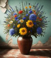 Rote Vase mit Blumen