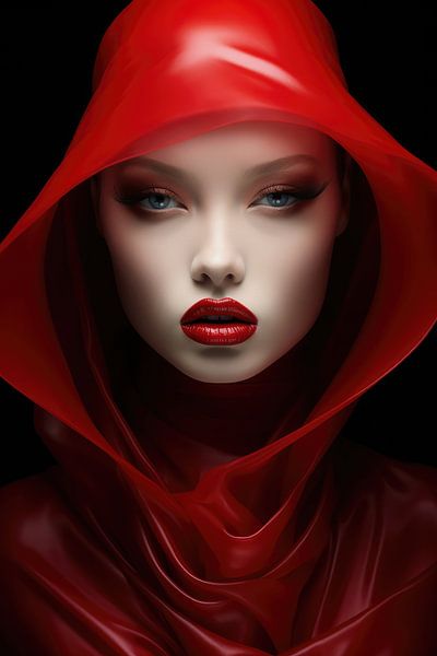 Sehr schöne Frau mit leuchtend roten Lippen und Lippenstift hi Mode-Stil von Art Bizarre