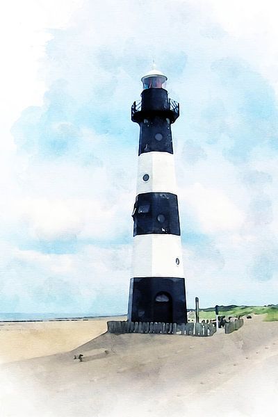 Aquarelle du phare de Breskens, Zeeuws-Vlaanderen. par Danny de Klerk