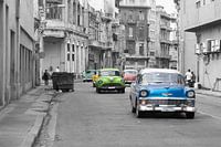 Cuba artistic black and white with colored cars