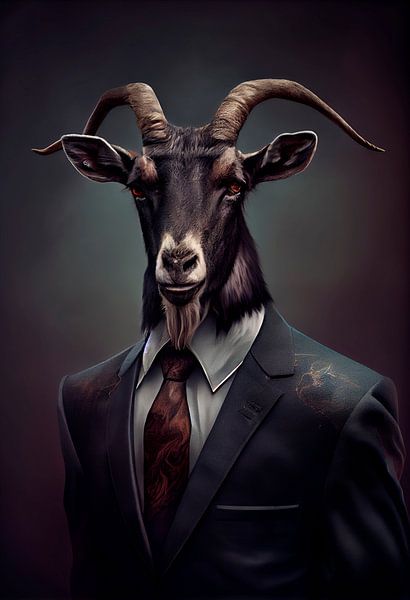 Stattlich stehendes Porträt einer Ziege im Anzug von Maarten Knops