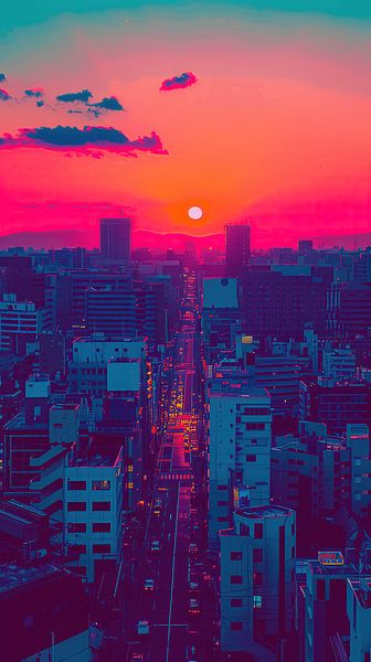 Neon-Sonnenuntergang in der Stadt von Steinfox Art