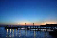 Steiger Pirate Bay, Curaçao, ondergaande zon