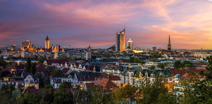 Leipzig City Skyline Panorama at sunset by Frank Herrmann