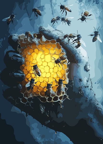 Honeycore Honigwaben im Licht mit Bienen von Pixelbull Design