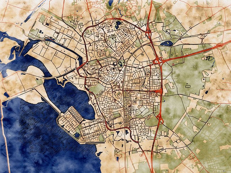 Carte de Bergen op Zoom avec le style 'Serene Summer' par Maporia