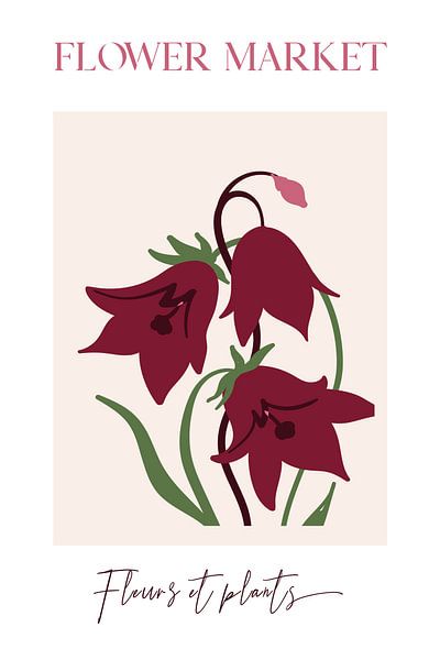 Mid Century Modern Blumenmarkt Magenta Viva Magenta Poster von Marian Nieuwenhuis