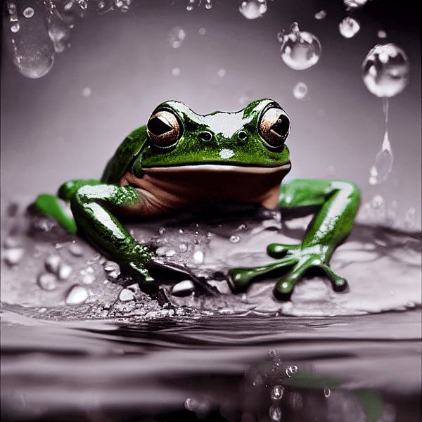 Grüner Frosch Wasser Tropfen Amphibie Nahaufnahme Natur von gm_designs