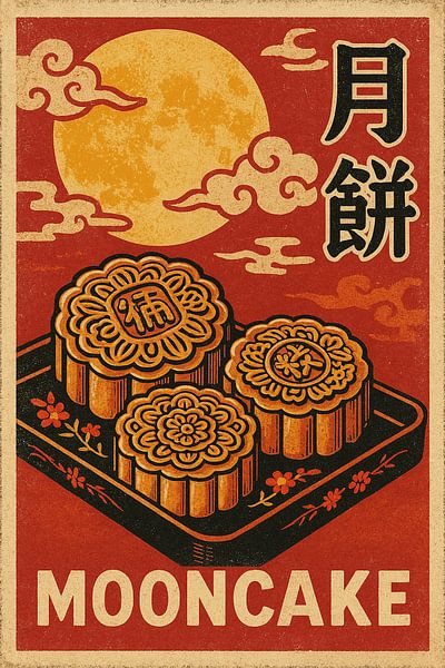 Retro Mondkuchen Poster - Vintage Mid-Autumn Festival Wandkunst von Travel Shop