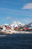 Rustikales norwegisches Dorf auf den Lofoten