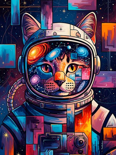 Cat Astronaut with Galactic Visor: A Colorful Pop-Art by HASANUL FAUZIE